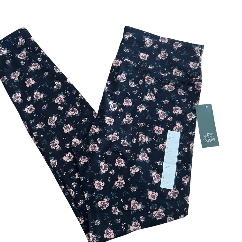 Wild Fable Women's Black Floral High-Waisted Classic Leggings - Size XL - NWT - Picture 1 of 6